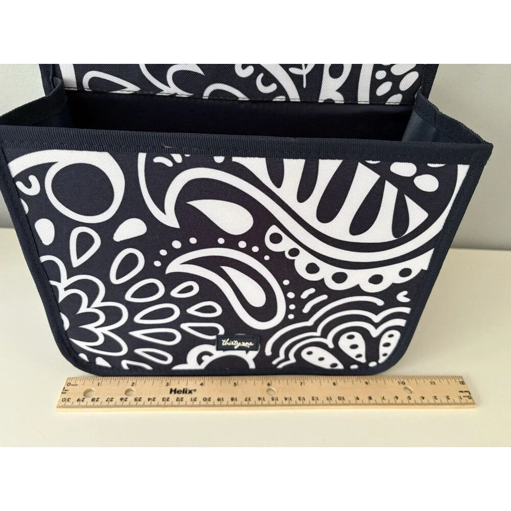 Thirty One Double Duty Caddy Navy Blue and White Paisley Mesh Pockets Top Handle
